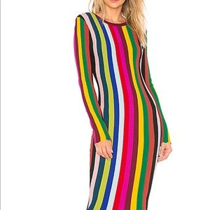 Milly Vertical Chevron striped knit Body-con Dress In Rainbow Multi
